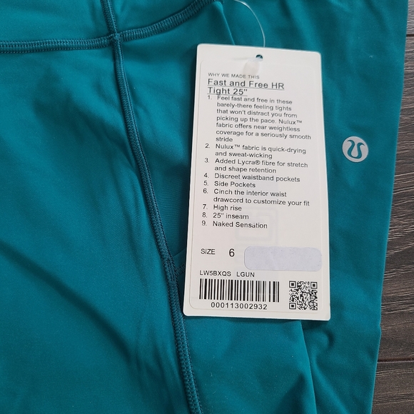 Lululemon fast and free tights in laguna size 6 - Picture 2 of 2